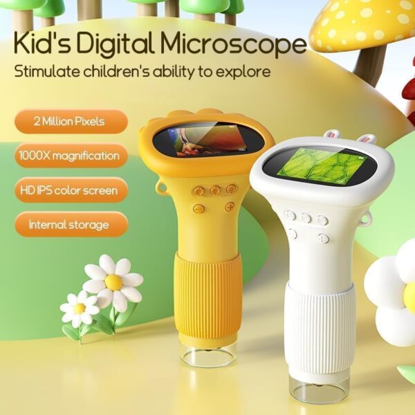 Mikroskop Cyfrowy Kieszonkowy dla Dzieci, Ekran HD 2.0", USB, Podświetlenie LED, Pomarańczowy