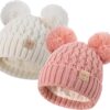 Zestaw 2 Czapki Zimowe Dziecięce (0-36 M) Podwójny Pompon Ciepły Akryl Polar (Unisex)