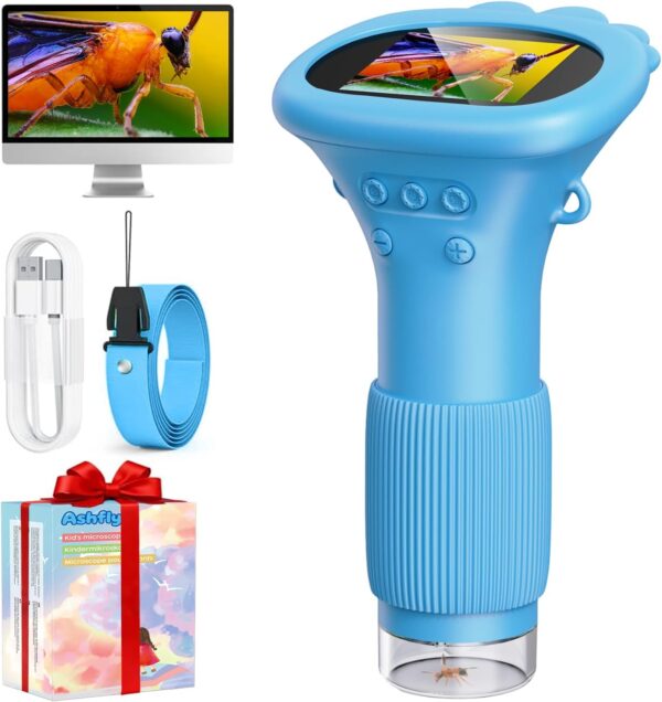 Mikroskop Cyfrowy Kieszonkowy dla Dzieci, Ekran HD 2.0", USB, Podświetlenie LED, Pomarańczowy