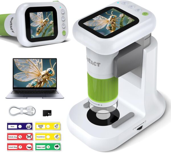 Mikroskop Cyfrowy Ręczny 3w1, Powiększenie 1000x, Ekran HD 2.4", Karta SD, STEM dla Dzieci 3-12