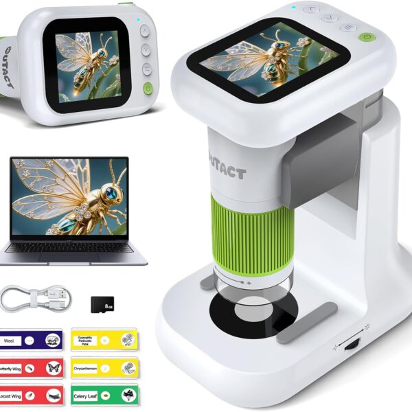 Mikroskop Cyfrowy Ręczny 3w1, Powiększenie 1000x, Ekran HD 2.4", Karta SD, STEM dla Dzieci 3-12