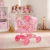 Wózek dla Lalek BabyBoo Junior Roamer 2w1, Gondola, Regulowana Rączka/Budka, Różowa Dżungla