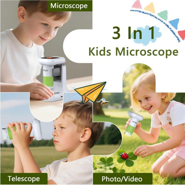 Mikroskop Cyfrowy Ręczny 3w1, Powiększenie 1000x, Ekran HD 2.4", Karta SD, STEM dla Dzieci 3-12