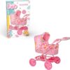 Wózek dla Lalek BabyBoo Junior Roamer 2w1, Gondola, Regulowana Rączka/Budka, Różowa Dżungla