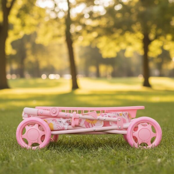 Wózek dla Lalek BabyBoo Junior Roamer 2w1, Gondola, Regulowana Rączka/Budka, Różowa Dżungla