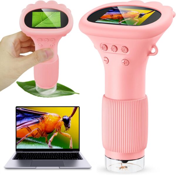 Mikroskop Cyfrowy Kieszonkowy dla Dzieci, Ekran HD 2.0", USB, Podświetlenie LED, Pomarańczowy