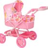 Wózek dla Lalek BabyBoo Junior Roamer 2w1, Gondola, Regulowana Rączka/Budka, Różowa Dżungla