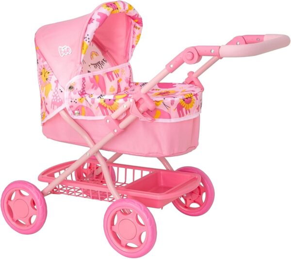 Wózek dla Lalek BabyBoo Junior Roamer 2w1, Gondola, Regulowana Rączka/Budka, Różowa Dżungla