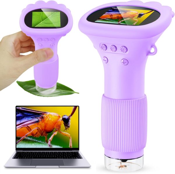 Mikroskop Cyfrowy Kieszonkowy dla Dzieci, Ekran HD 2.0", USB, Podświetlenie LED, Pomarańczowy