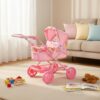 Wózek dla Lalek BabyBoo Junior Roamer 2w1, Gondola, Regulowana Rączka/Budka, Różowa Dżungla