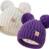 Zestaw 2 Czapki Zimowe Dziecięce (0-36 M) Podwójny Pompon Ciepły Akryl Polar (Unisex)
