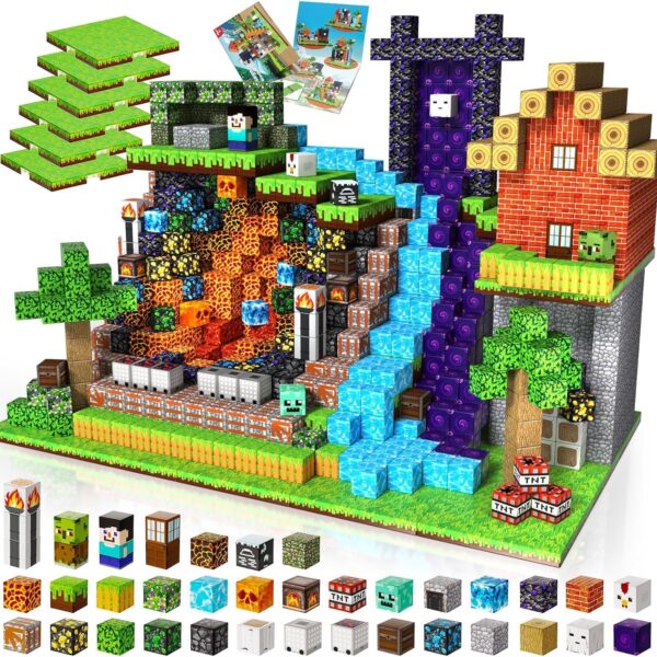 811f9NzPjNL._AC_SL1500_.jpg Duży Zestaw Klocków Magnetycznych 200 elementów STEM Cubes z 6 podstawkami (3-12 lat)