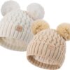 Zestaw 2 Czapki Zimowe Dziecięce (0-36 M) Podwójny Pompon Ciepły Akryl Polar (Unisex)