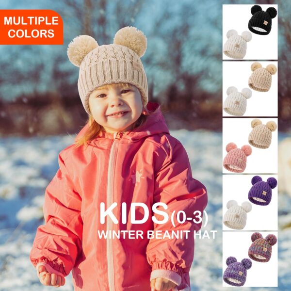 Zestaw 2 Czapki Zimowe Dziecięce (0-36 M) Podwójny Pompon Ciepły Akryl Polar (Unisex)