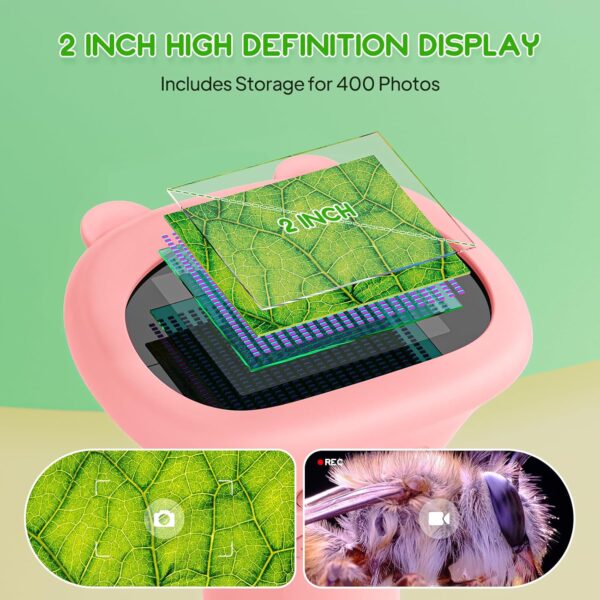 Mikroskop Cyfrowy Kieszonkowy dla Dzieci, Ekran HD 2.0", USB, Podświetlenie LED, Pomarańczowy