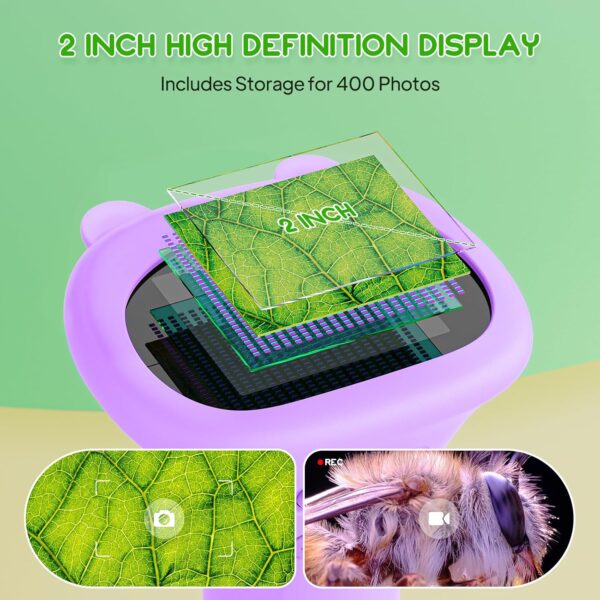 Mikroskop Cyfrowy Kieszonkowy dla Dzieci, Ekran HD 2.0", USB, Podświetlenie LED, Pomarańczowy