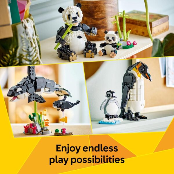 LEGO Creator 3w1 Dzikie Zwierzęta: Rodzina Pandy - Pingwiny lub Orka - Zestaw Kreatywny 31165