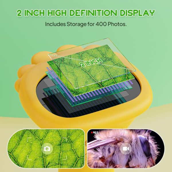 Mikroskop Cyfrowy Kieszonkowy dla Dzieci, Ekran HD 2.0", USB, Podświetlenie LED, Pomarańczowy