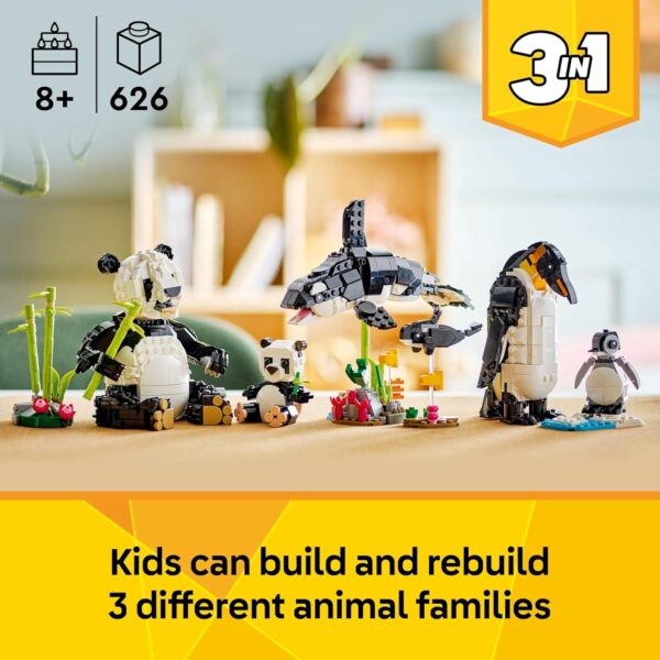 LEGO Creator 3w1 Dzikie Zwierzęta: Rodzina Pandy - Pingwiny lub Orka - Zestaw Kreatywny 31165