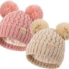 Zestaw 2 Czapki Zimowe Dziecięce (0-36 M) Podwójny Pompon Ciepły Akryl Polar (Unisex)