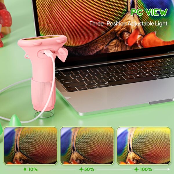 Mikroskop Cyfrowy Kieszonkowy dla Dzieci, Ekran HD 2.0", USB, Podświetlenie LED, Pomarańczowy