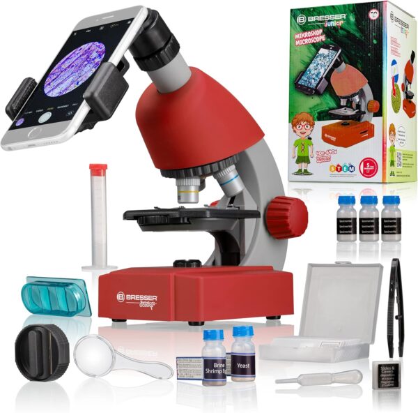 Mikroskop Bresser Junior 40-640x, Edukacyjny Zestaw dla Dzieci, Fioletowy