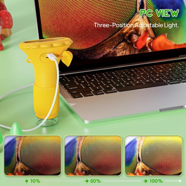 Mikroskop Cyfrowy Kieszonkowy dla Dzieci, Ekran HD 2.0", USB, Podświetlenie LED, Pomarańczowy