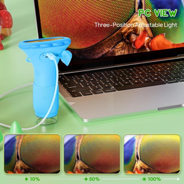 Mikroskop Cyfrowy Kieszonkowy dla Dzieci, Ekran HD 2.0", USB, Podświetlenie LED, Pomarańczowy