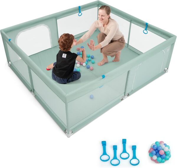 61nUrM340oL._AC_SL1500_ GOPLUS Kojec dla Dziecka 200x180 cm XXL z Piłkami i Materacem Szary
