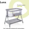 Lionelo Luna Łóżeczko Dostawne 2w1 Co-sleeping z Materacem Szare