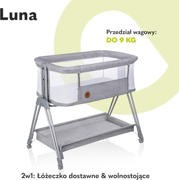 Lionelo Luna Łóżeczko Dostawne 2w1 Co-sleeping z Materacem Szare