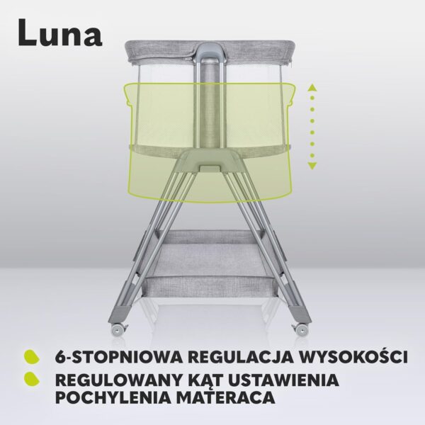 Lionelo Luna Łóżeczko Dostawne 2w1 Co-sleeping z Materacem Szare