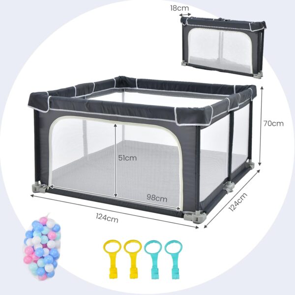 71EJjM4TjL._AC_SL1500_-1 COSTWAY Kojec dla Dziecka 124x124 cm Składany z Piłkami i Uchwytami Szary