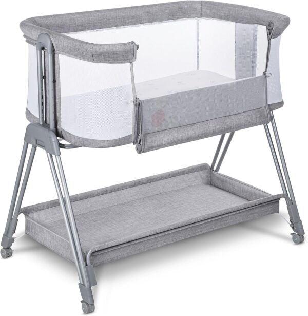 Lionelo Luna Łóżeczko Dostawne 2w1 Co-sleeping z Materacem Szare