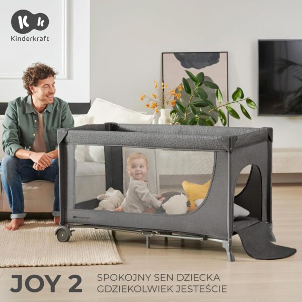 81hIzXZjs8L._AC_SL1500_ Kinderkraft JOY 2 Łóżeczko Turystyczne 2w1 Składane z Torbą Szare