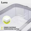 Lionelo Luna Łóżeczko Dostawne 2w1 Co-sleeping z Materacem Szare