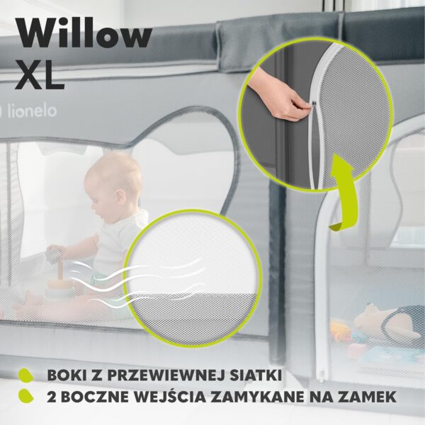 91kXj3uuOL._AC_SL1500_ Lionelo Willow XL Duży Kojec dla Dziecka 187x207 cm Szary Składany